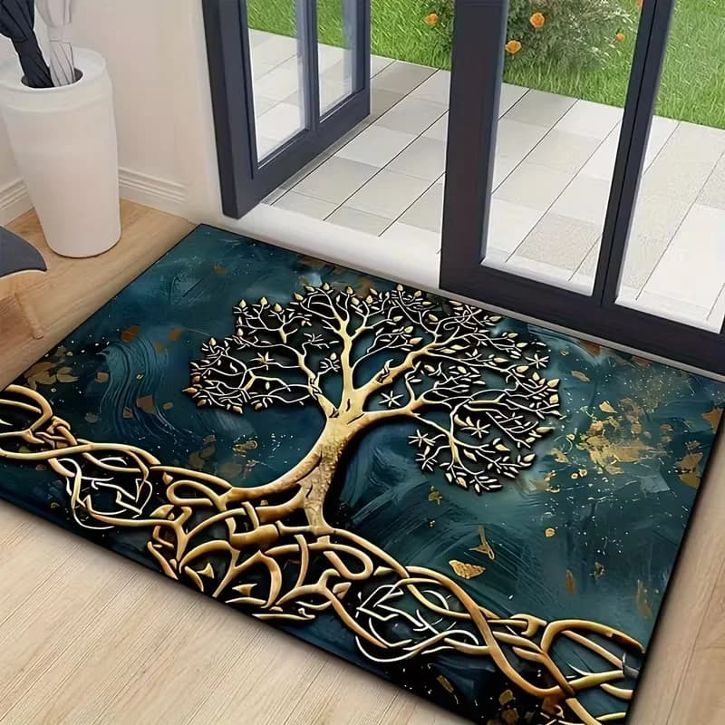 Tappeto d'ingresso rettangolare con motivo Albero della Vita, antiscivolo, lavabile, per lavanderia, multiuso, per esterni