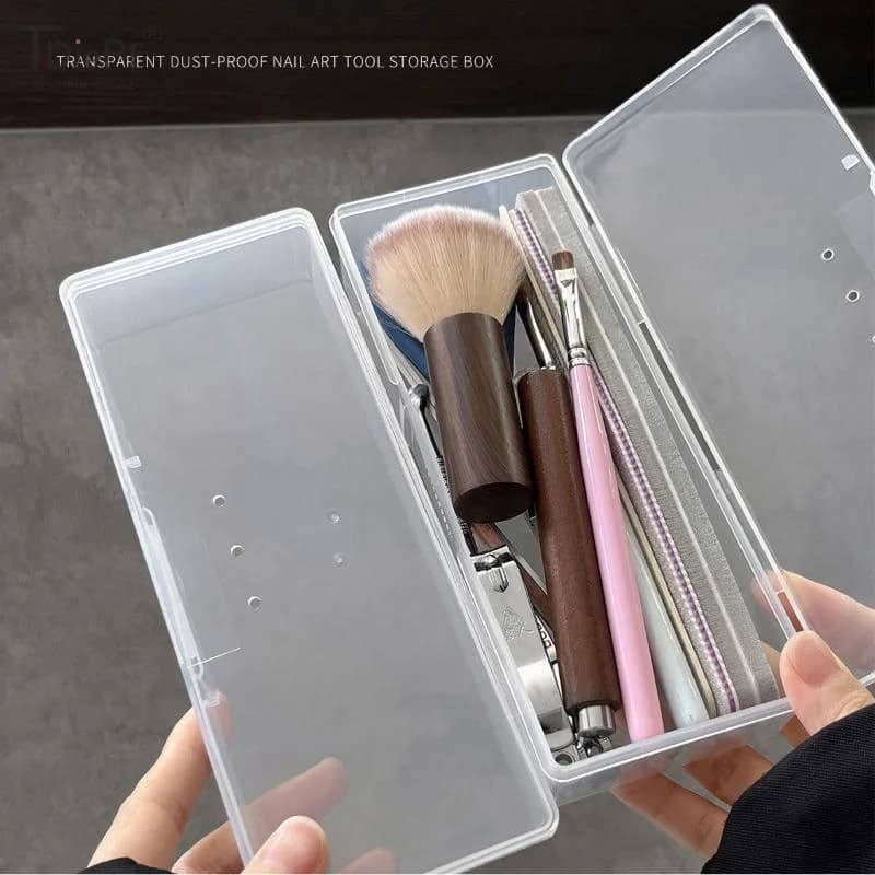 Nail Art Empty Storage Box Rectangle Transparent Plastic Case For Nail Rhinestone Brush Pen Buffer Files