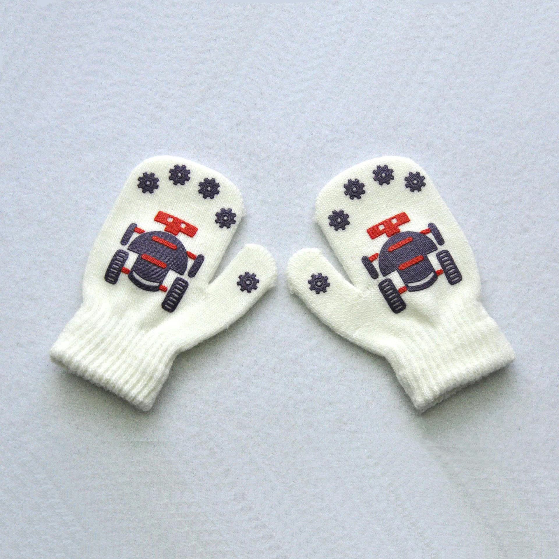 Cute Little Robot 1-4Y Children Knitted Gloves Winter New Students Warm Full Finger Mittens Outdoor Kids Cycling Skiing Gloves