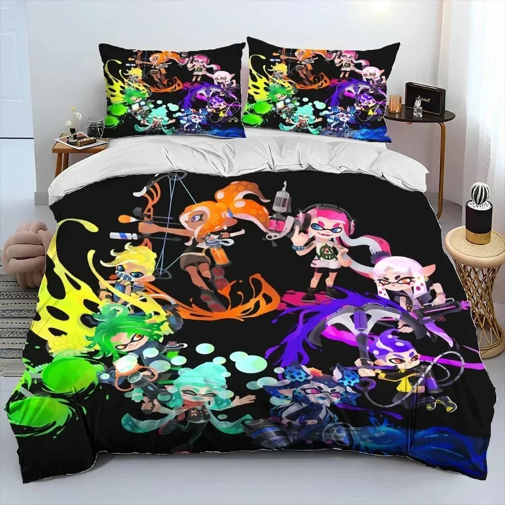 Set di biancheria da letto 3D con stampa S-Splatoon Game Gamer Cartoon, copripiumino e federa, misure singolo, matrimoniale, queen, super king.