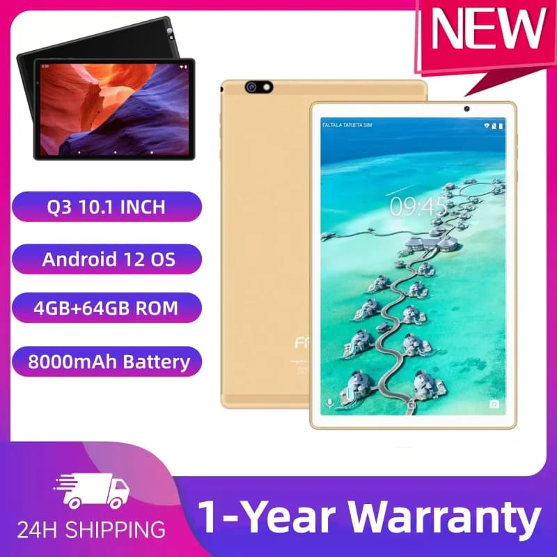 Octa-Core 10.1 "HD IPS Android 12 Tablet PC 4GB + 64GB WIFI Bluetooth 5.0 1280*800 IPS 8000mAh UNISOC T310 Processore Type-C Q3