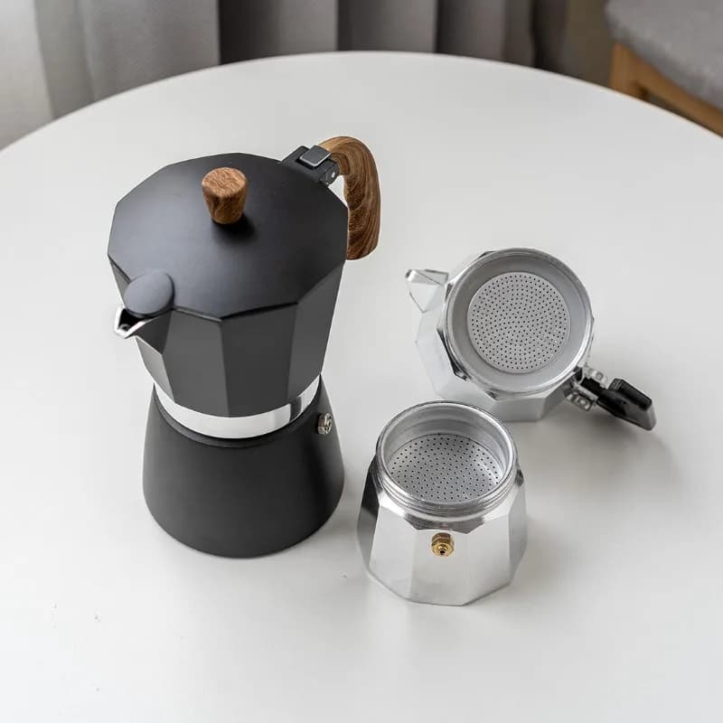 JUSTINLAU Pentole Moka Italiane Manico in Legno Caffettiera Espresso in Alluminio Caffettiera Caffettiera Piano Pentola Strumenti Barista Accessori Cafe