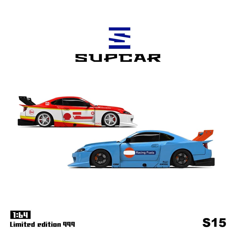 SUPCAR 1:64 S15 Copertura aperta anteriore Modello di auto in lega con verniciatura rossa/blu per collezione, display e regalo
