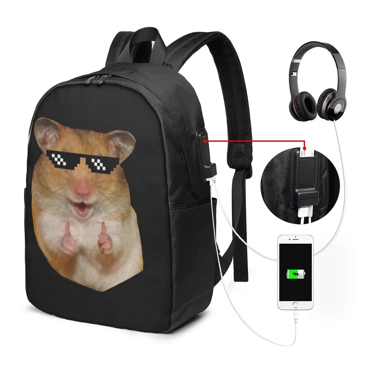 Divertente zaino a forma di criceto, borsa da viaggio per notebook, borsa per computer, borsa da scuola per studenti universitari, borse a tracolla per laptop per uomo e donna