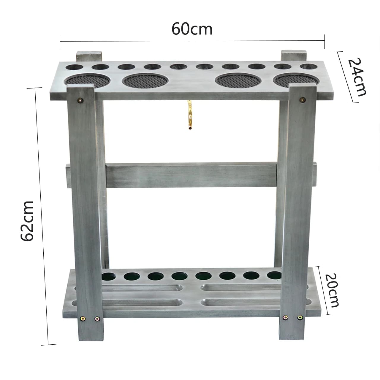 Portastecche da Biliardo in Legno Massello Bianco Grigio con 10 Fori per Stecche da Snooker/Pool con Strumenti di Installazione, Supporto per Stecche