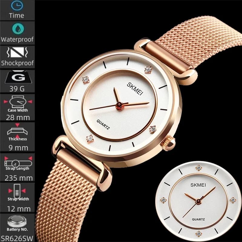 Skmei Original Women's Quartz Watch Brand Fashion Leather Strap Analog Display Women's Casual Waterproof Wrist Watch