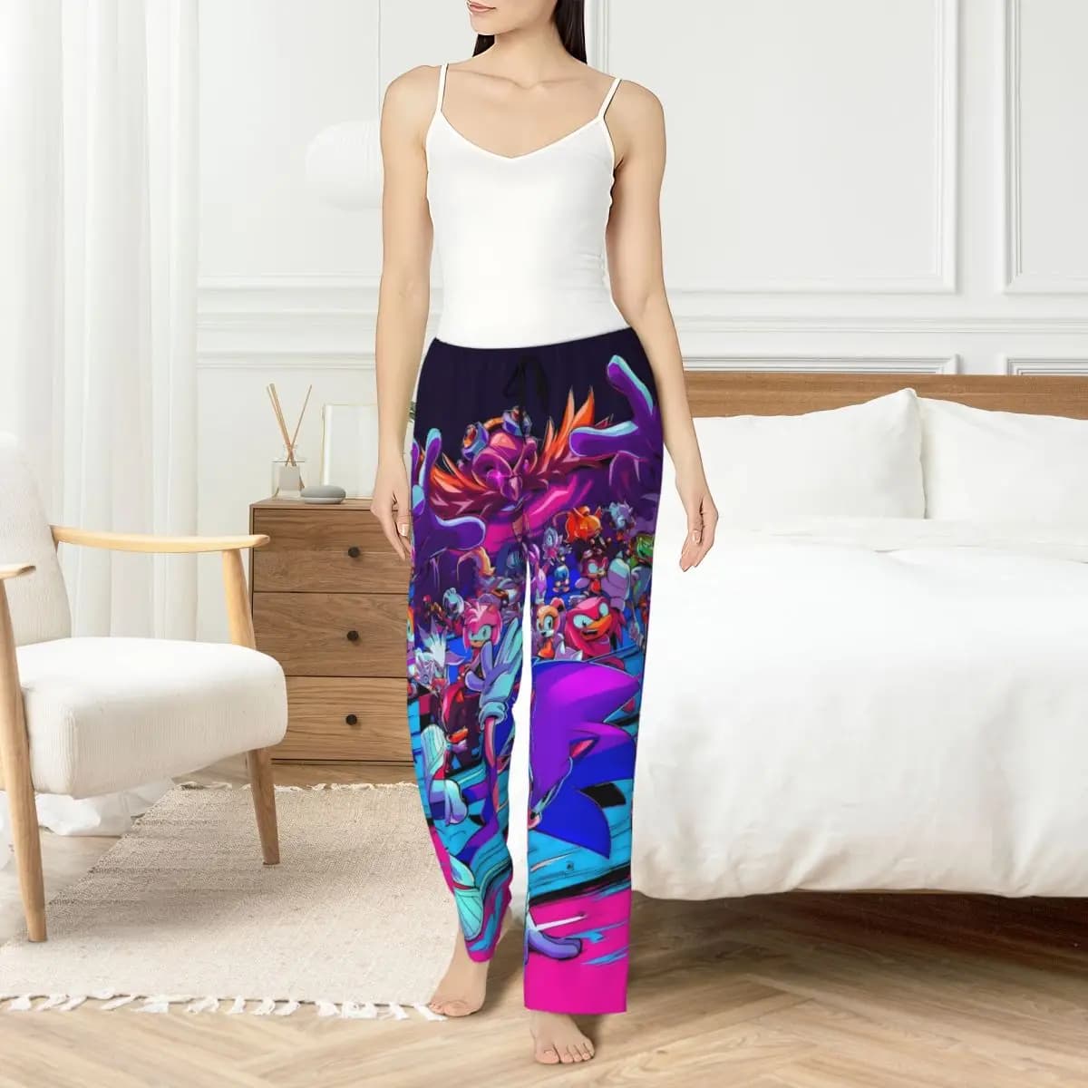 Women's custom sonic pajamas pants Hedgehog Game Sleepwear Lounge Sleep Bottoms elasticized with pockets