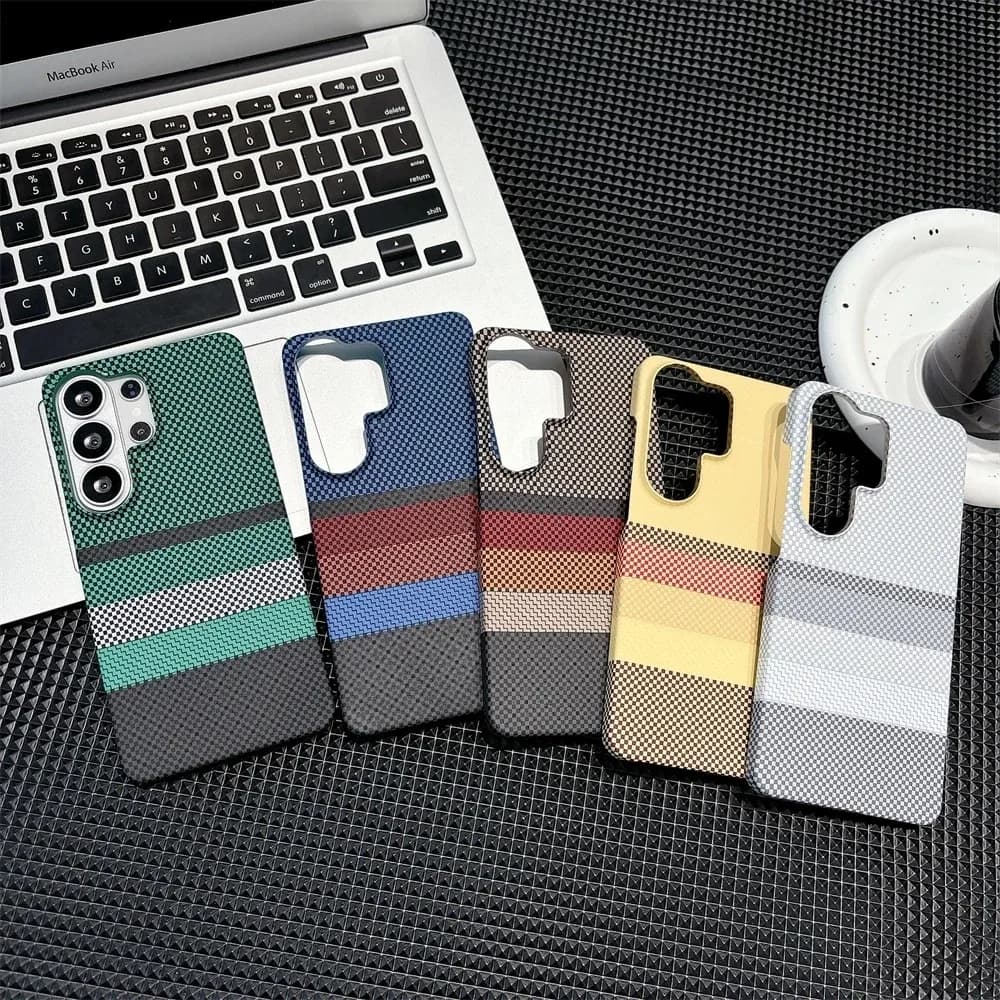 Soft Protective Cover with Wireless Charging for Samsung S26 Ultra S25 S24 S23 Plus, Kevlar Motive, Anti-shocket and Skin Delicate