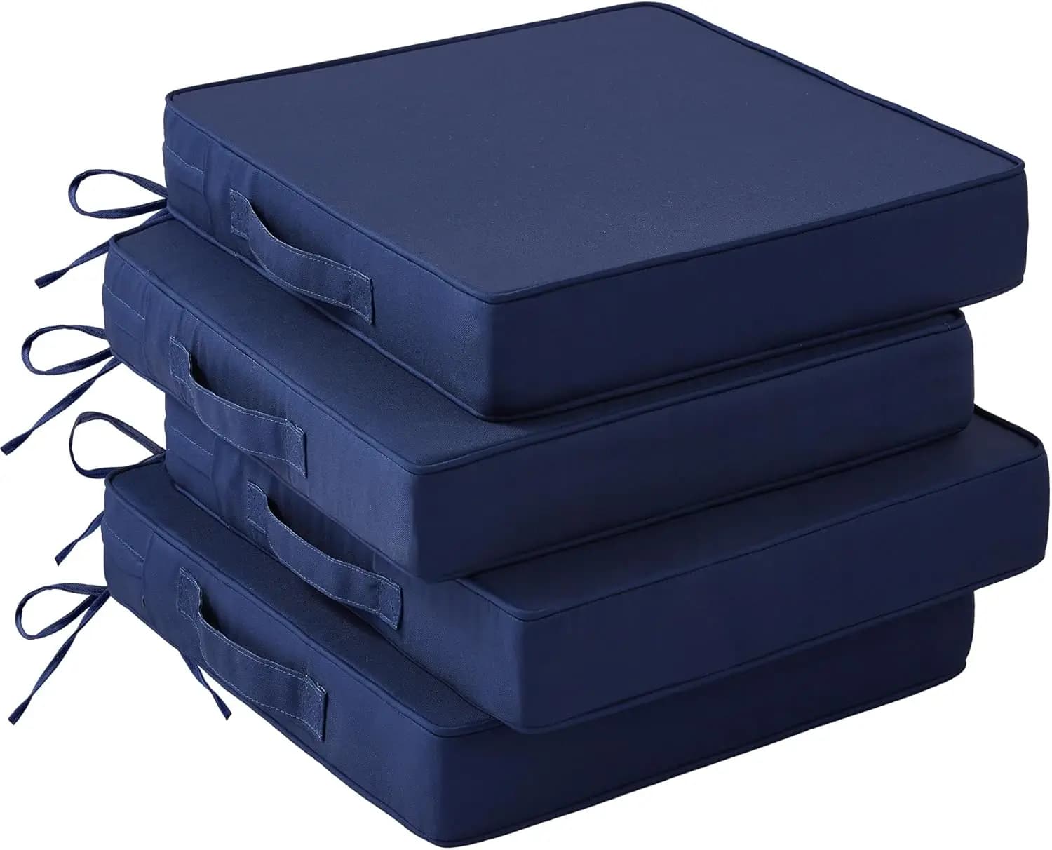 Set of 4 cushions for outdoor chairs, 19x19x3 inch, waterproof and resistant to fading, with straps and handle, navy blue