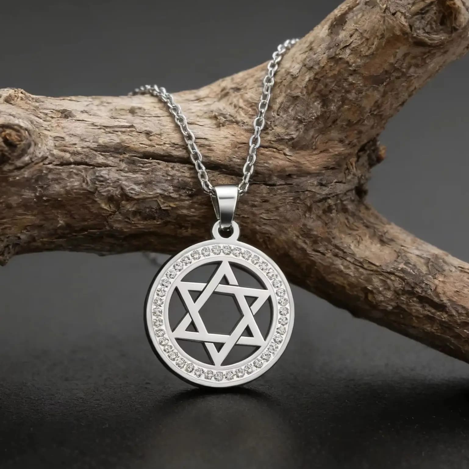 Star of David Pendant Necklace Women's Stainless Steel Chain Necklace Vintage Zircon Round Jewish Jewelry Party Gifts
