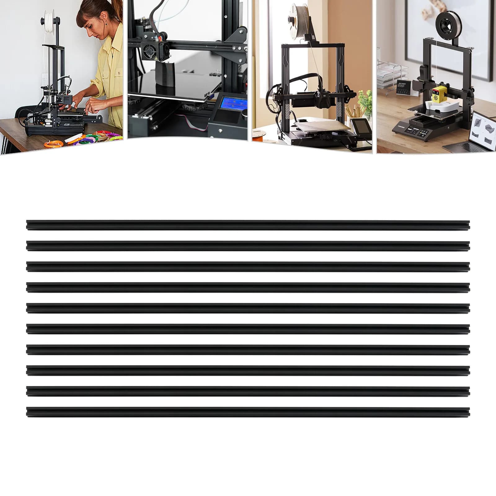 Pack of 10 oxidized cross section profiles for extrusion of aluminium 6063 with 1 m 2 cm black T groove for 3D printer for automation of DIY furniture