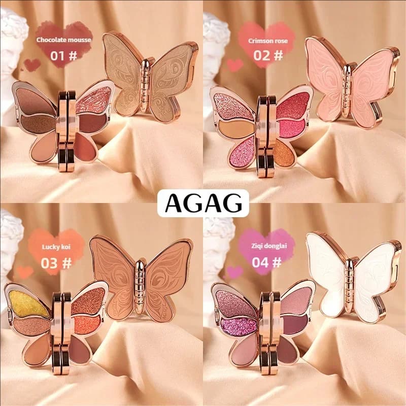AGAG Butterfly co-04 Palette Ombretti 6 Colori Impermeabile Anti-sbavatura Lunga Durata in Polvere per Occhi