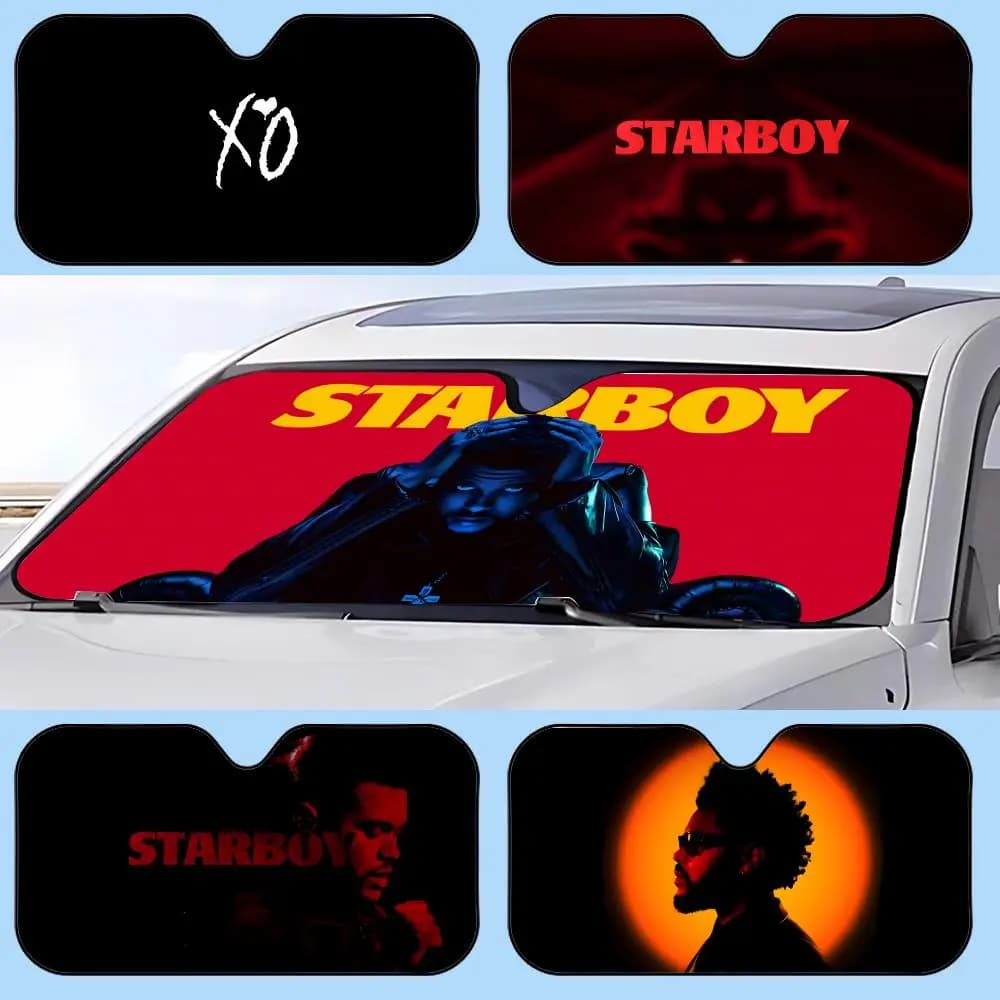 Music Album Star T-The Weeknd Hip Hop Print Sun Visor Retractable Car Sun Visor Anti-Glare UV Protection Front Window Sunshade
