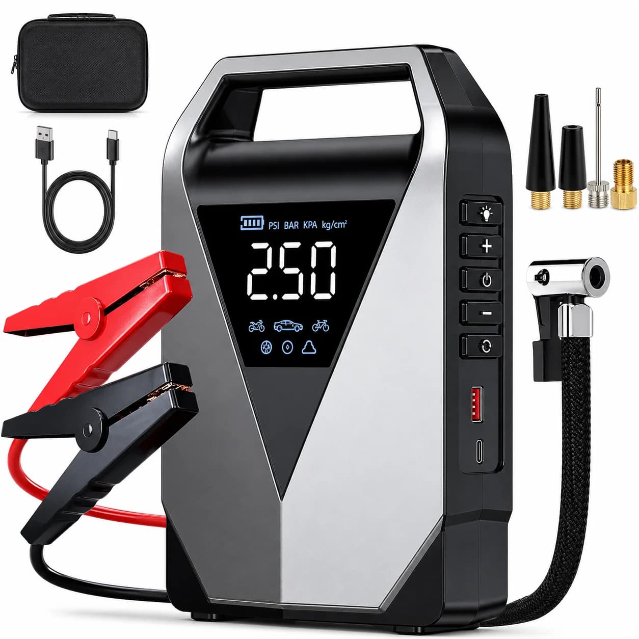 Nuovo Avviatore d'Emergenza BUVAYE 6000A con Compressore d'Aria, Power Bank 14800mAh, Gonfiatore Pneumatici 150PSI, Booster 12V per Auto a Benzina e Diesel