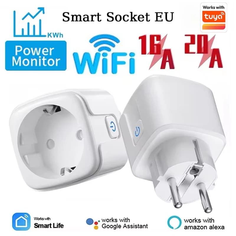 WiFi Smart Plug EU 16A/20A with power monitor timing function Tuya Smart Life APP control works with Alexa Google Home