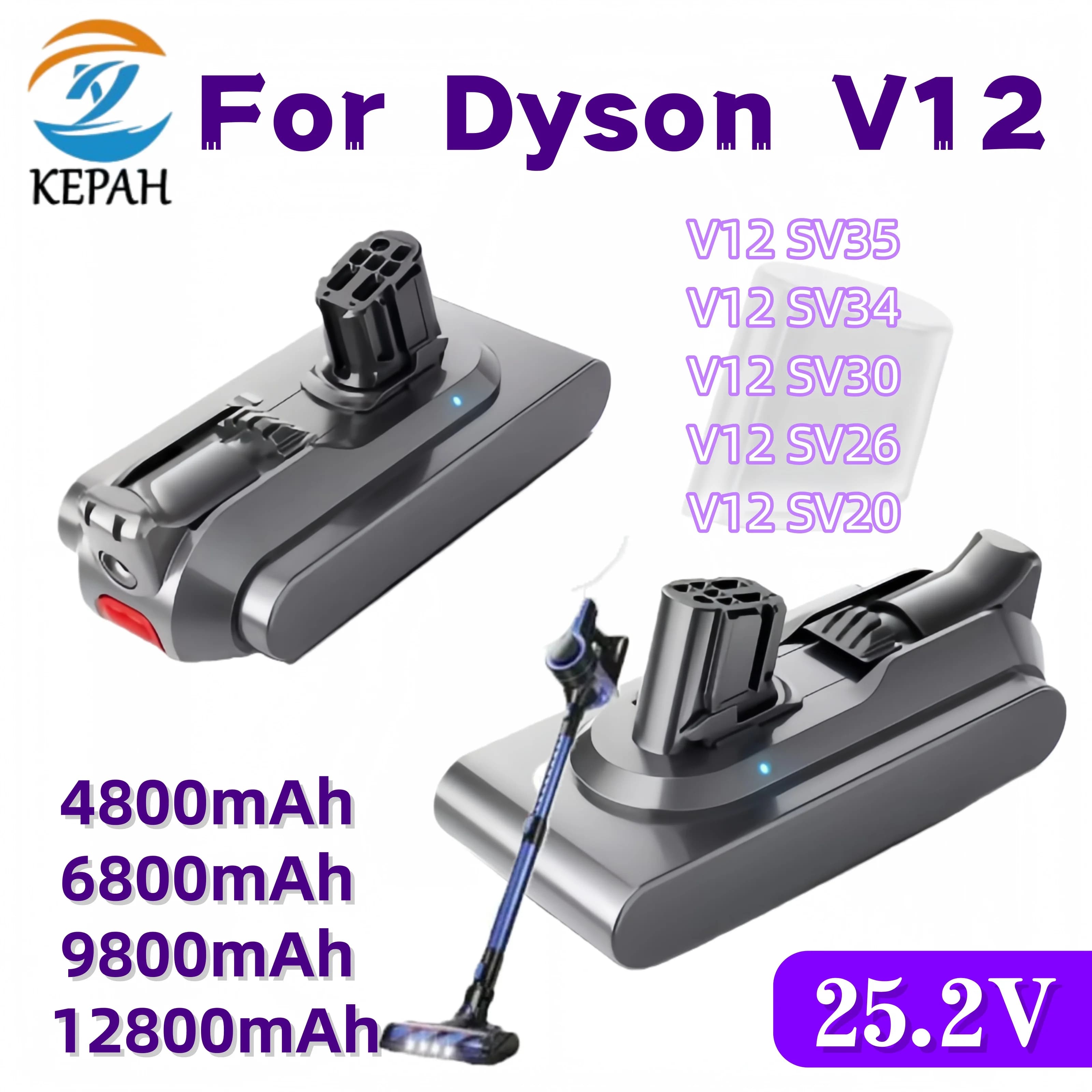 🛒 Batteria ricaricabile per aspirapolvere V12 25.2V 12800mAh per batteria di ricambio serie V12 SV20 SV30 SV34 SV35