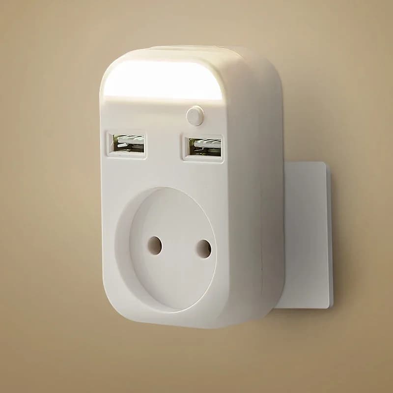 Adattatore per spina USB da parete doppia presa luce notturna per ricarica del telefono doppia porta USB 5V 2A presa elettrica Z1-10