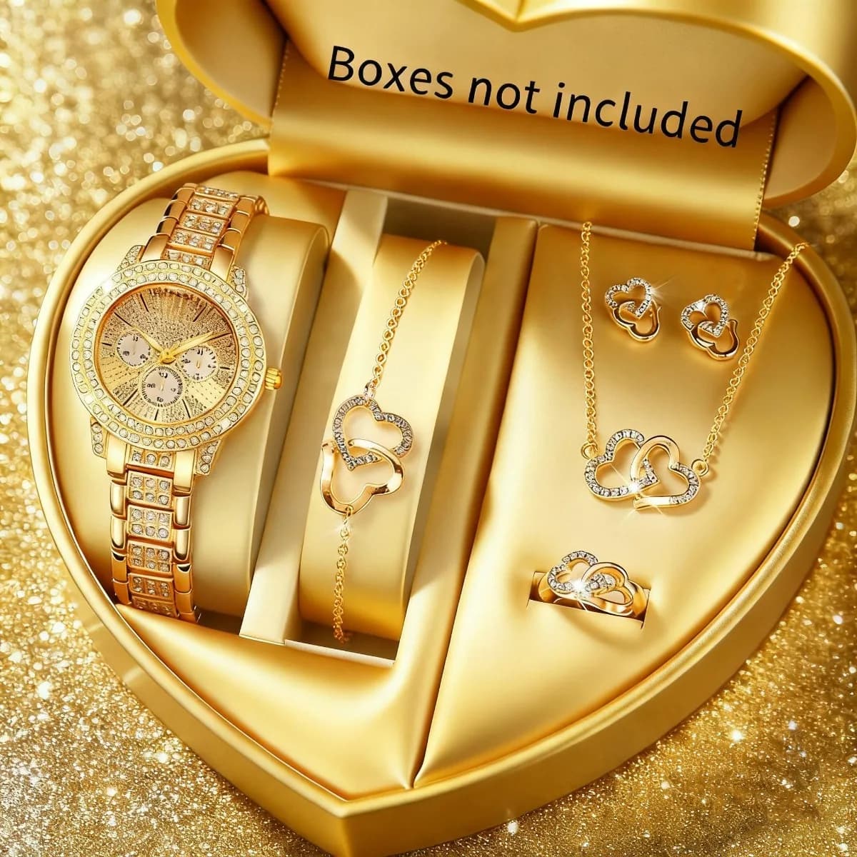 Set di 5 orologi da donna, orologio al quarzo da donna alla moda e casual, collana, anello, accessori per orecchini