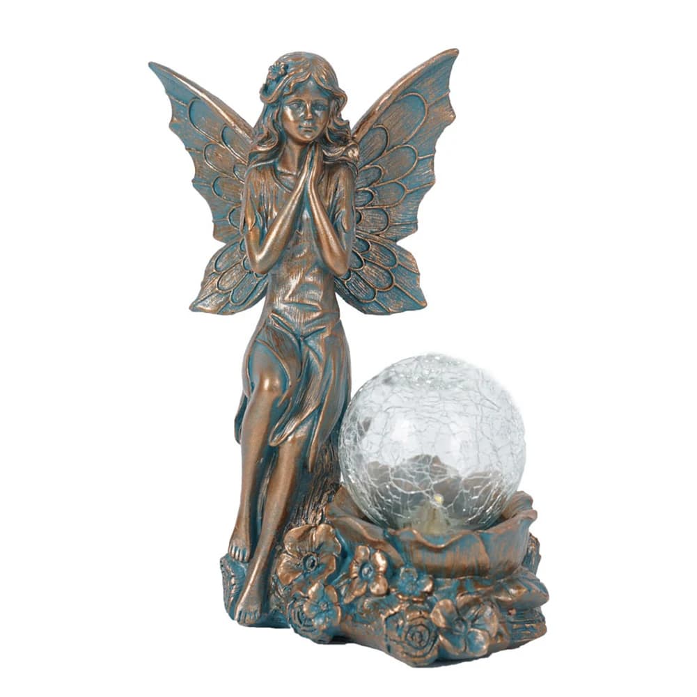 Statua di fata da giardino in resina con luce automatica ad energia solare per migliorare spazi esterni e interni, inclusi cortili e prati