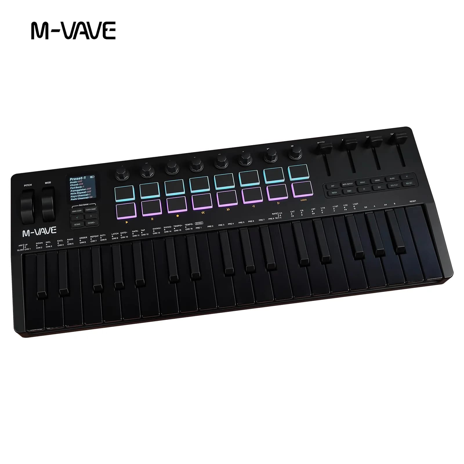 M-VAVE SMK-37 PRO Controller MIDI USB a 37 tasti con 16 pad RGB e 8 manopole Supporta il funzionamento del software per WINDOWS MAC IOS Android