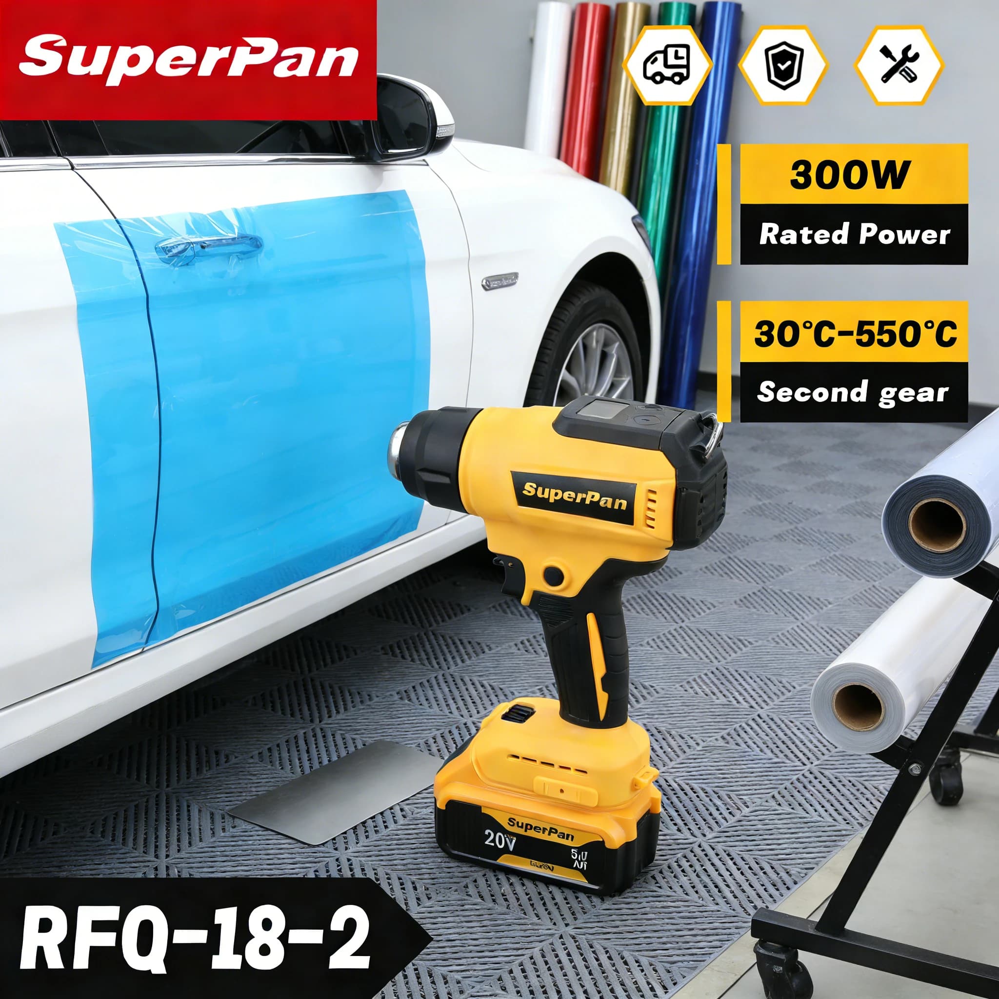 Pistola Termica Senza Fili SuperPan, Pistola Termica Elettrica 18V Li-ion, Strumento per Scongelare, Termoretraibile, Fai-da-Te, Compatibile con Batteria Dewalt 18V