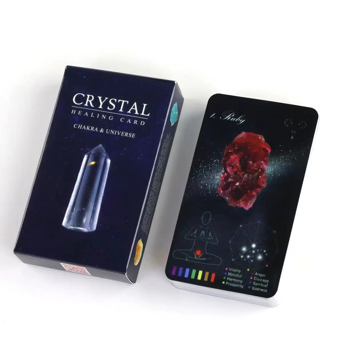 Carte curative con cristalli da 10,3 * 6 cm, guide elettroniche per giochi Oracle Deck 60 carte (48 carte di cristallo e 12 carte zodiacali)