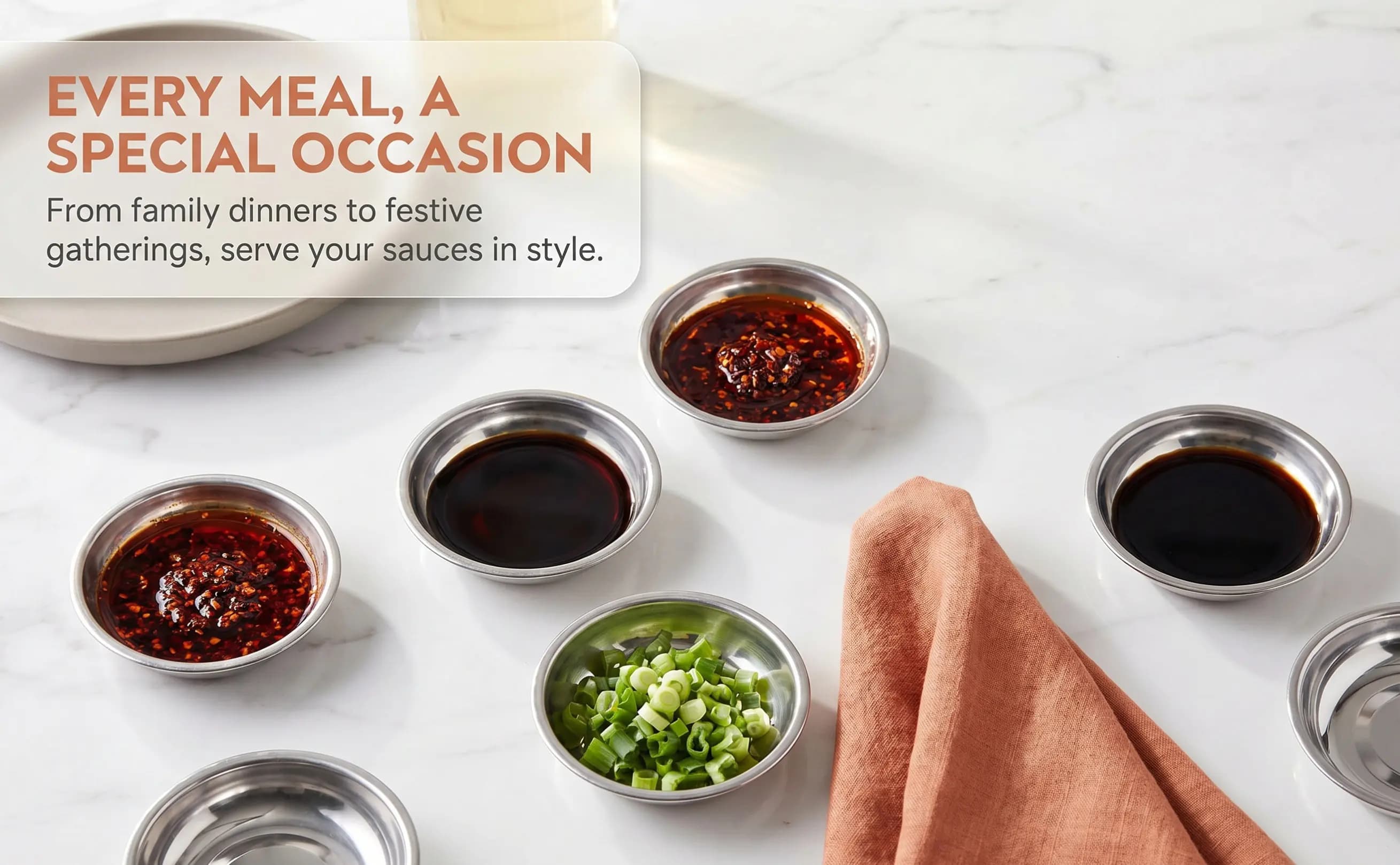 10Pcs Stainless Steel Sauce Dish Round 8Cm Set Small Plates for Sauces Dipping Spice Mustard Appetizer Serving Party Picnic