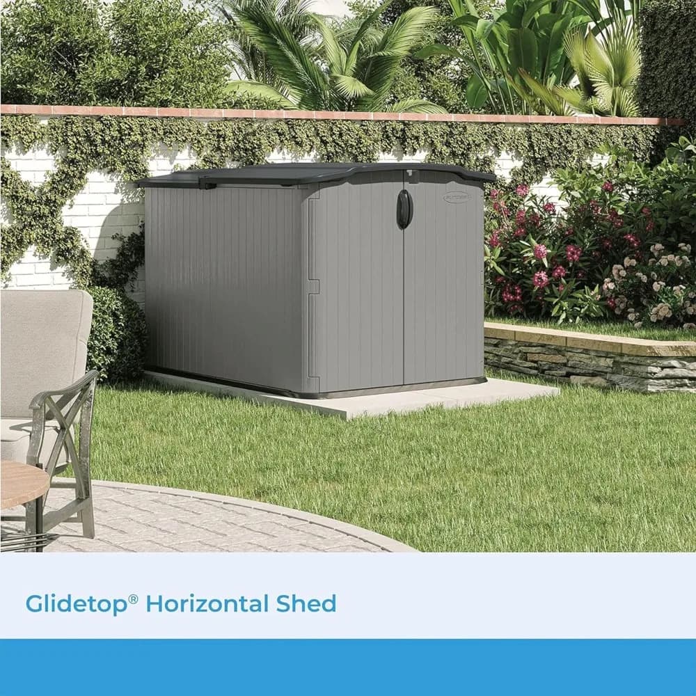 Glidetop Horizontal outdoor storage shed with lid and sliding doors with padlock, shed for all seasons to store the courtyard, 57,5" wide x