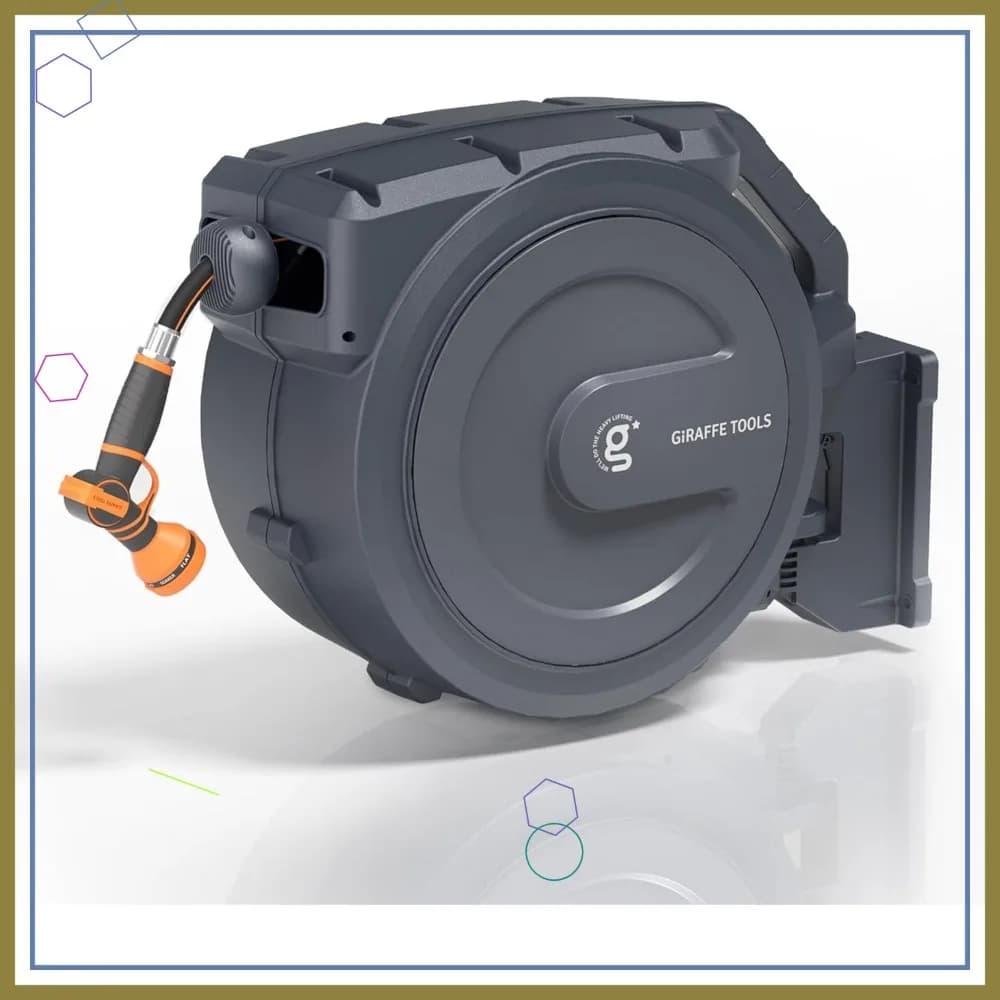 Avvolgitubo da Giardino Retrattile, 5/8" x 62 ft, Montaggio a Parete con Rotazione a 180° ° Supporto Girevole, Blocco a Qualsiasi Lunghezza, Ugello Spruzzatore a 9 Funzioni