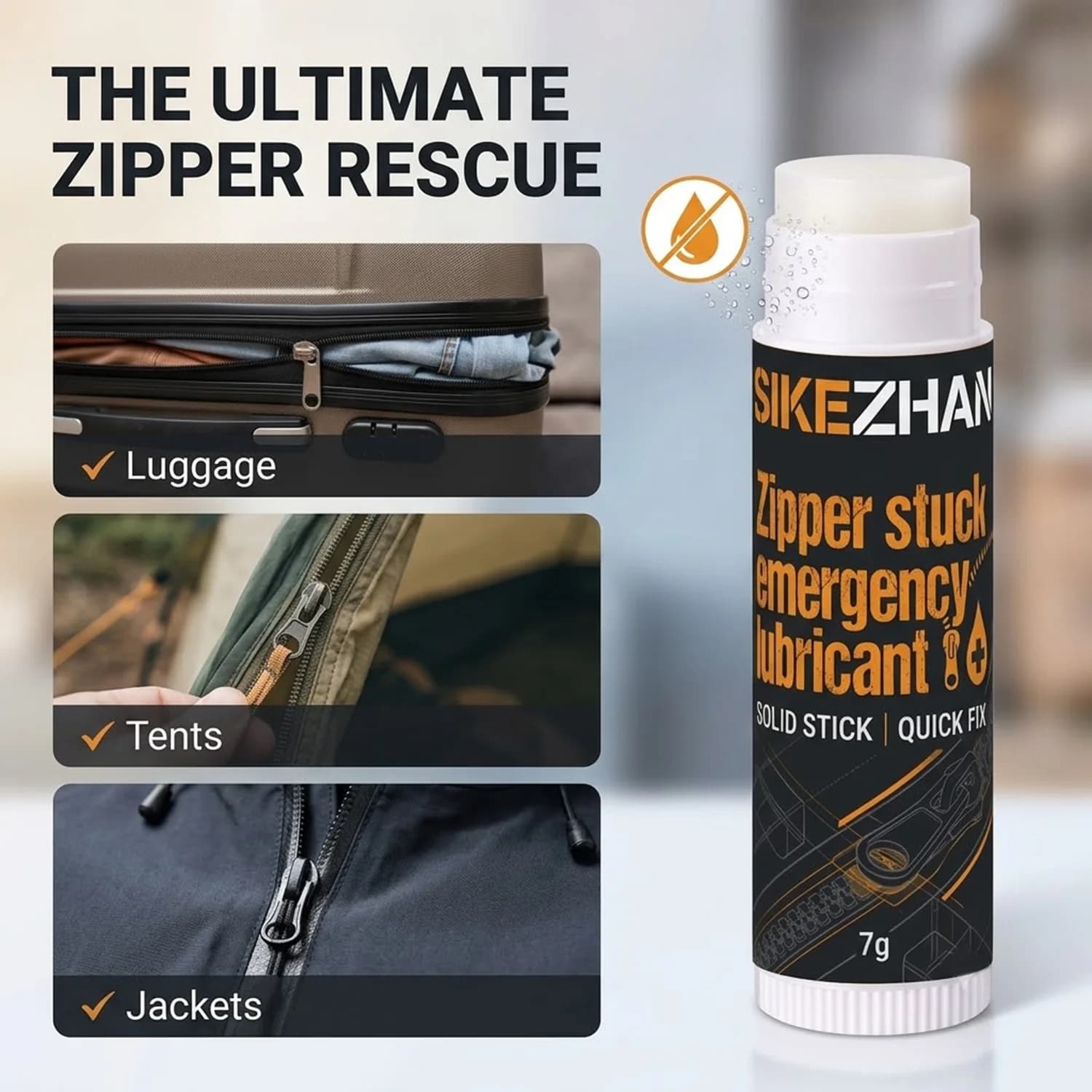 7g Solid Zipper Lubricant Stick Wax Zip Emergency Repair Quick Fix Lube Tool for Jackets Luggage Tents Backpacks Smooth