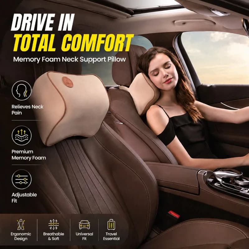 Cuscino per il Collo in Memory Foam per Auto, Supporto Cervicale Ergonomico, Morbido Poggiatesta per Veicoli, Comodo Cuscino per il Collo, Protezione per il Sedile, Spugna a Lento Ritorno