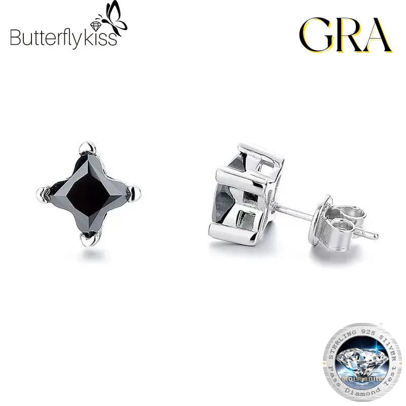 Butterflykiss Moda Trendy Classic 925 Argento Moissanite Nero Irregolare Trifoglio Orecchino Per Le Donne Accessori Gioielli Regalo