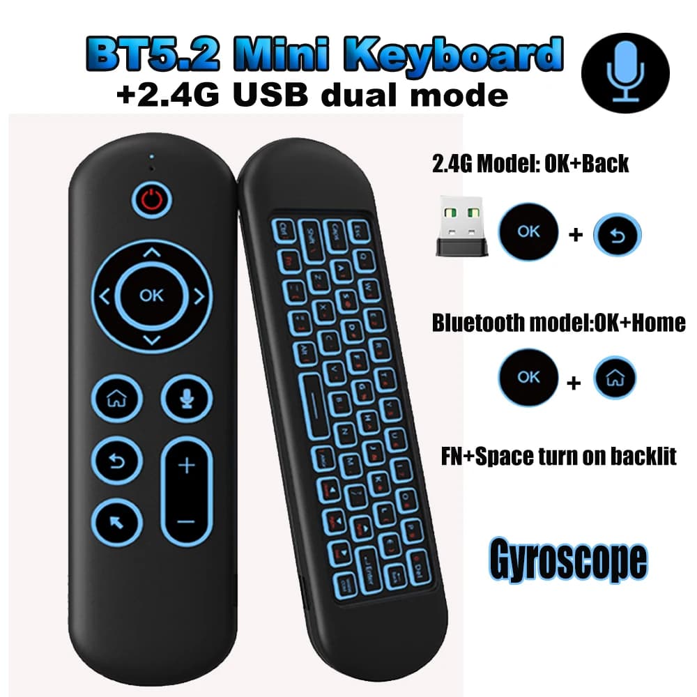 Giroscopio mini tastiera wireless con telecomando Bluetooth 5.2 Voice Air Mouse per proiettore PC Android TV
