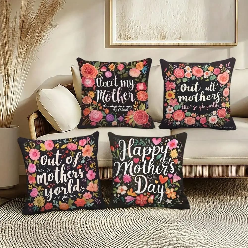 Set di cuscini decorativi per la festa della mamma, design floreale a cuore, stampa su un lato, federe decorative per divano, portico, camera da letto, idea regalo