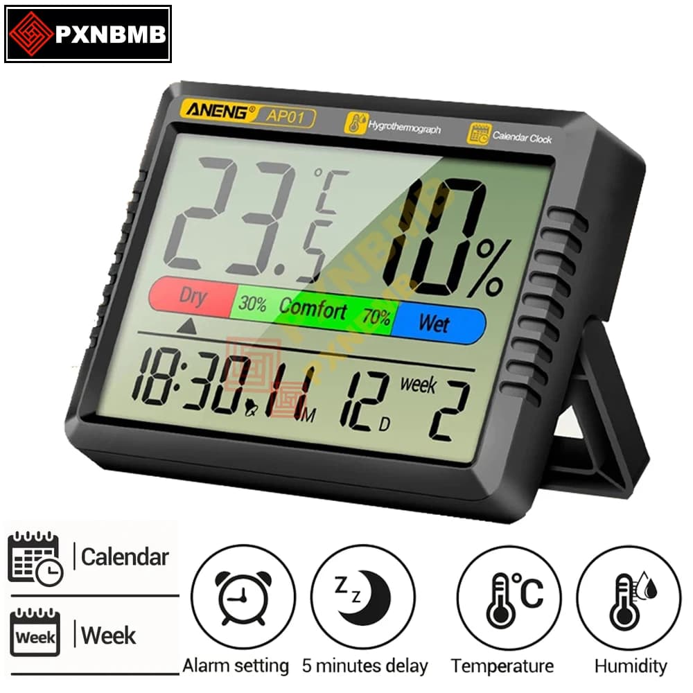 Intelligent Air Thermometer Hygrometer Meter Multifunction Clock Digital Display Weather Station Sensor for Home and Outdoor Interior