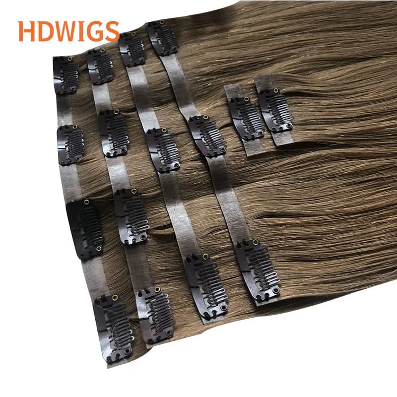 6pcs Clips in PU Hair Extension Straight Virgin Human Hair Extension 100% High Quality Brazilian Raw Virgin Hair Clip in PU Hair