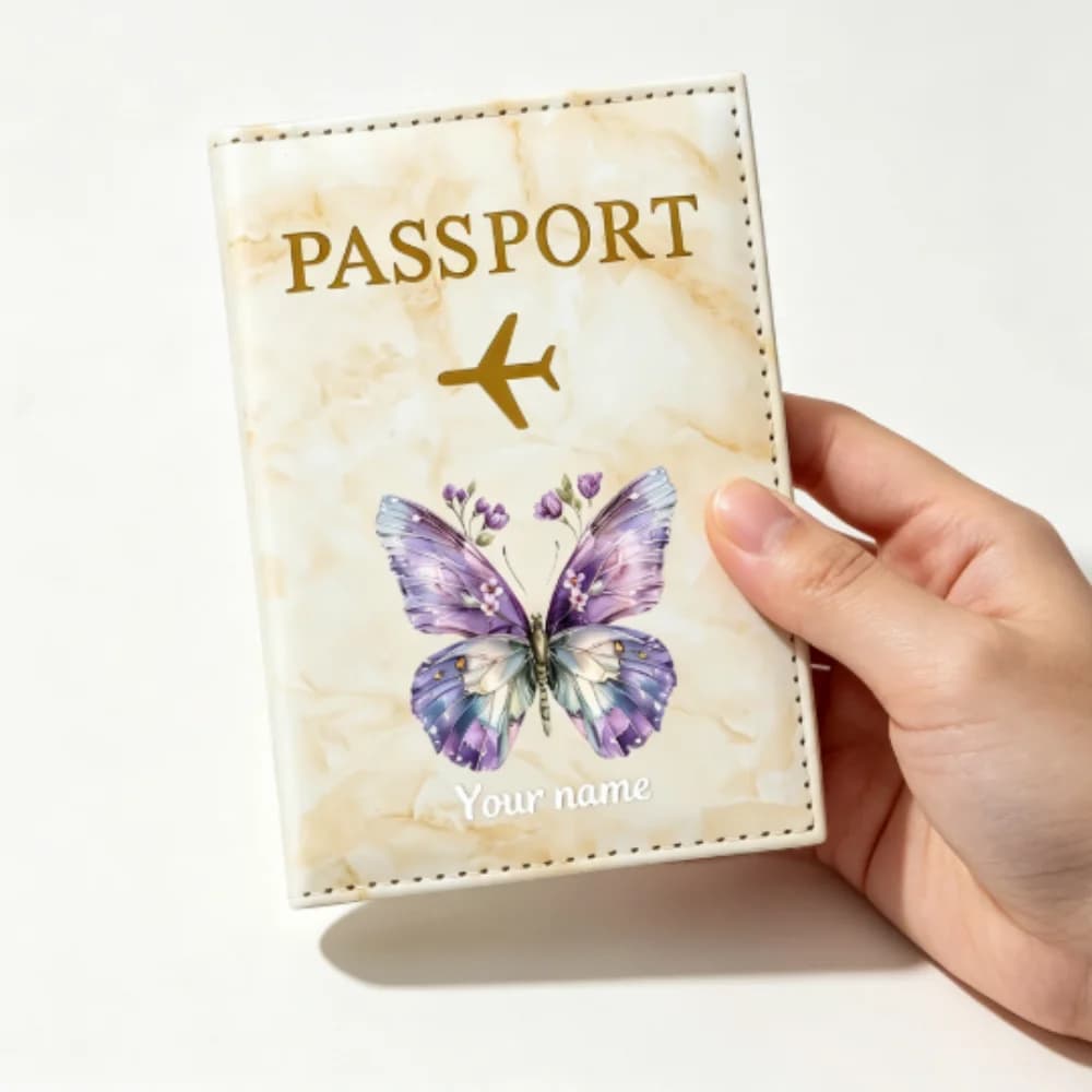 Custom Butterfly Passport Holder, Personalized Text Cover, Wear Resistant Travel Essential Holiday Gift for Friends