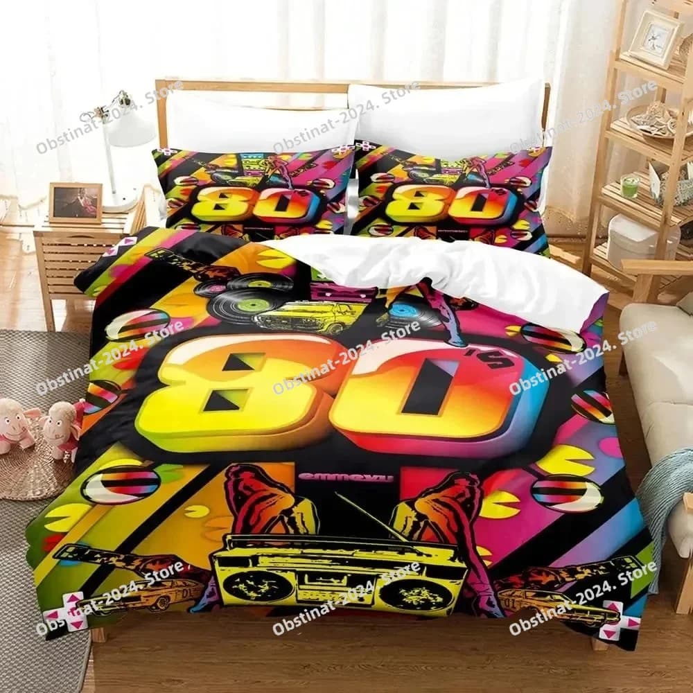 Serie TV I Love The 80s Logo Set biancheria da letto Set letto stampato Copripiumino Lenzuolo Federa Letto Copripiumino morbido Full Queen King Size