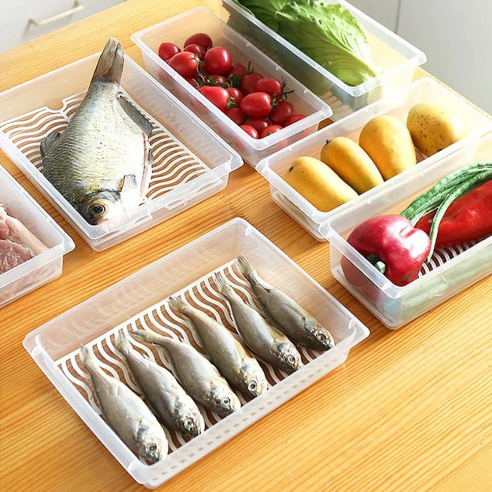 Set of 2 Containers Fridge, Airtight with Cover, for Bacon, Cheese, Shrimps and Reliced Foods, Home Food Organizer