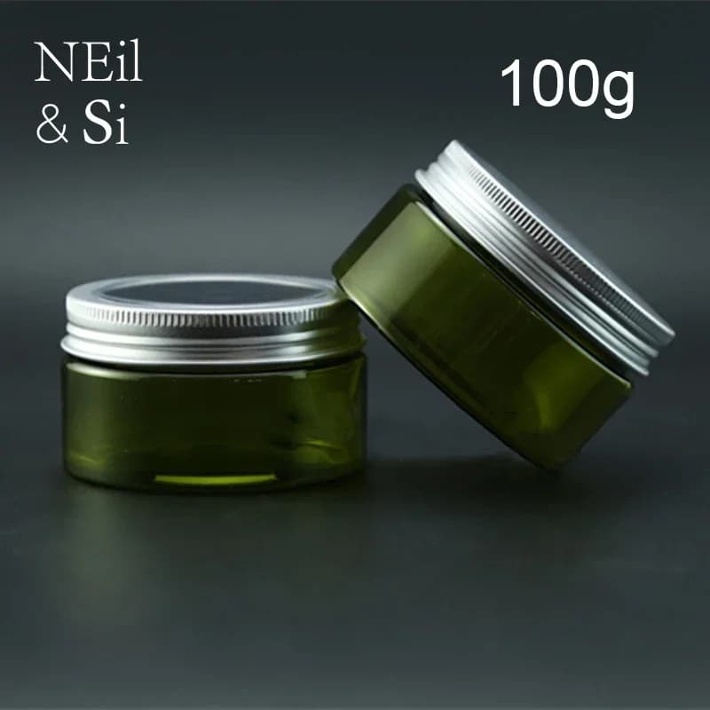 Barattolo verde in plastica da 100g con tappo in metallo crema lozione sale da bagno barattolo per imballaggio contenitore per Scrub corpo cosmetici confezione ricaricabile 20 pezzi