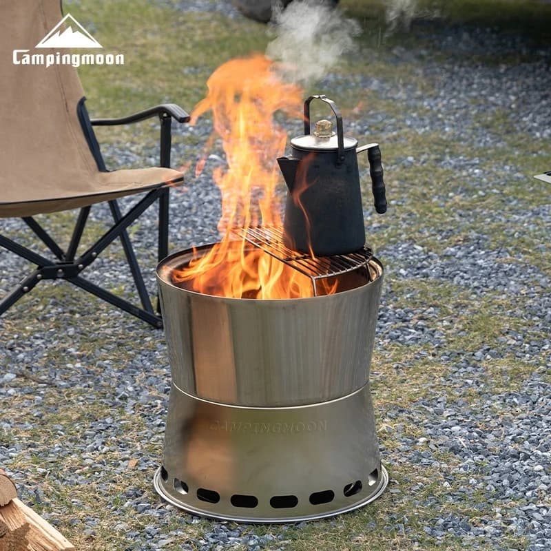 CAMPINGMOON MF-038 Portable Outdoor Camping Stove Wood Burning Stainless Steel Stove Picnic BBQ Cooker Travel Adventure Tool