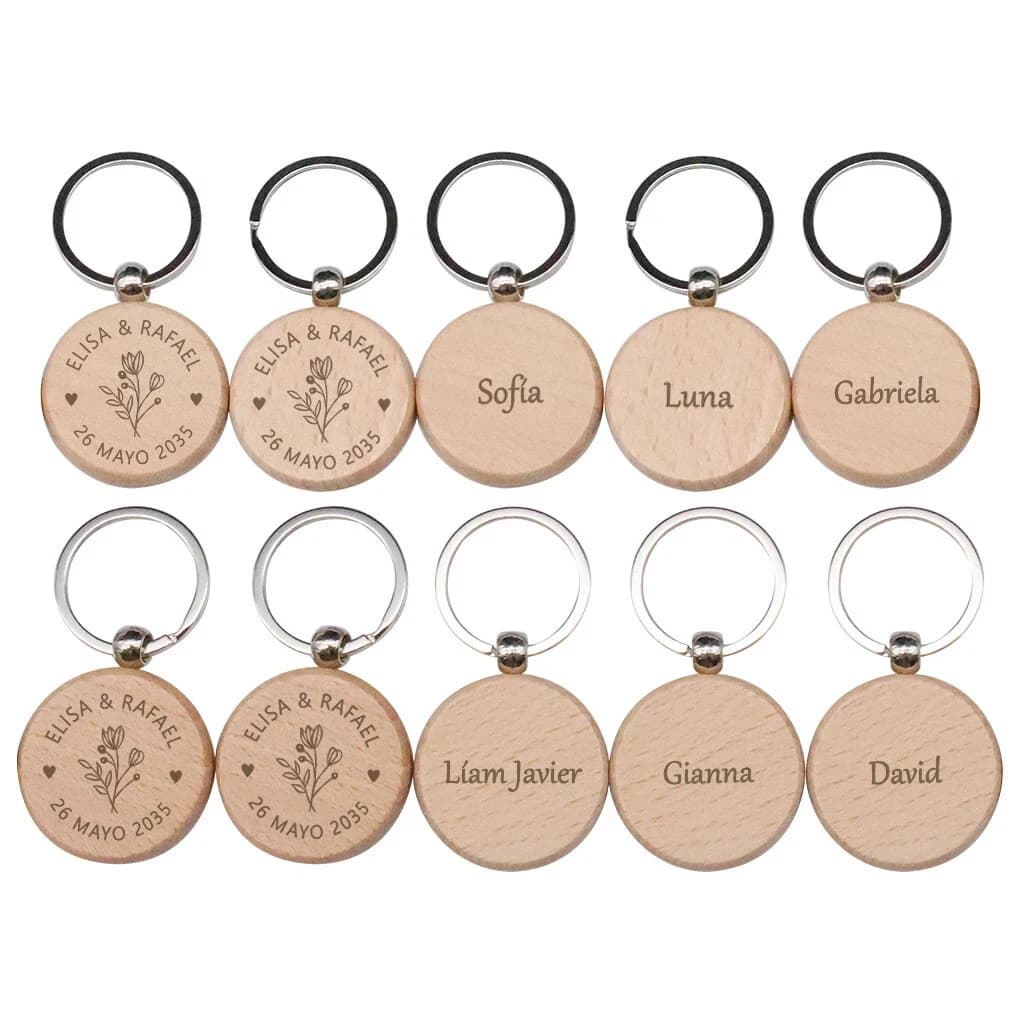 Custom Name Wedding Keychain Souvenir for Guests Laser Engraved Wooden Key Ring Personalized Gift Wedding Favor