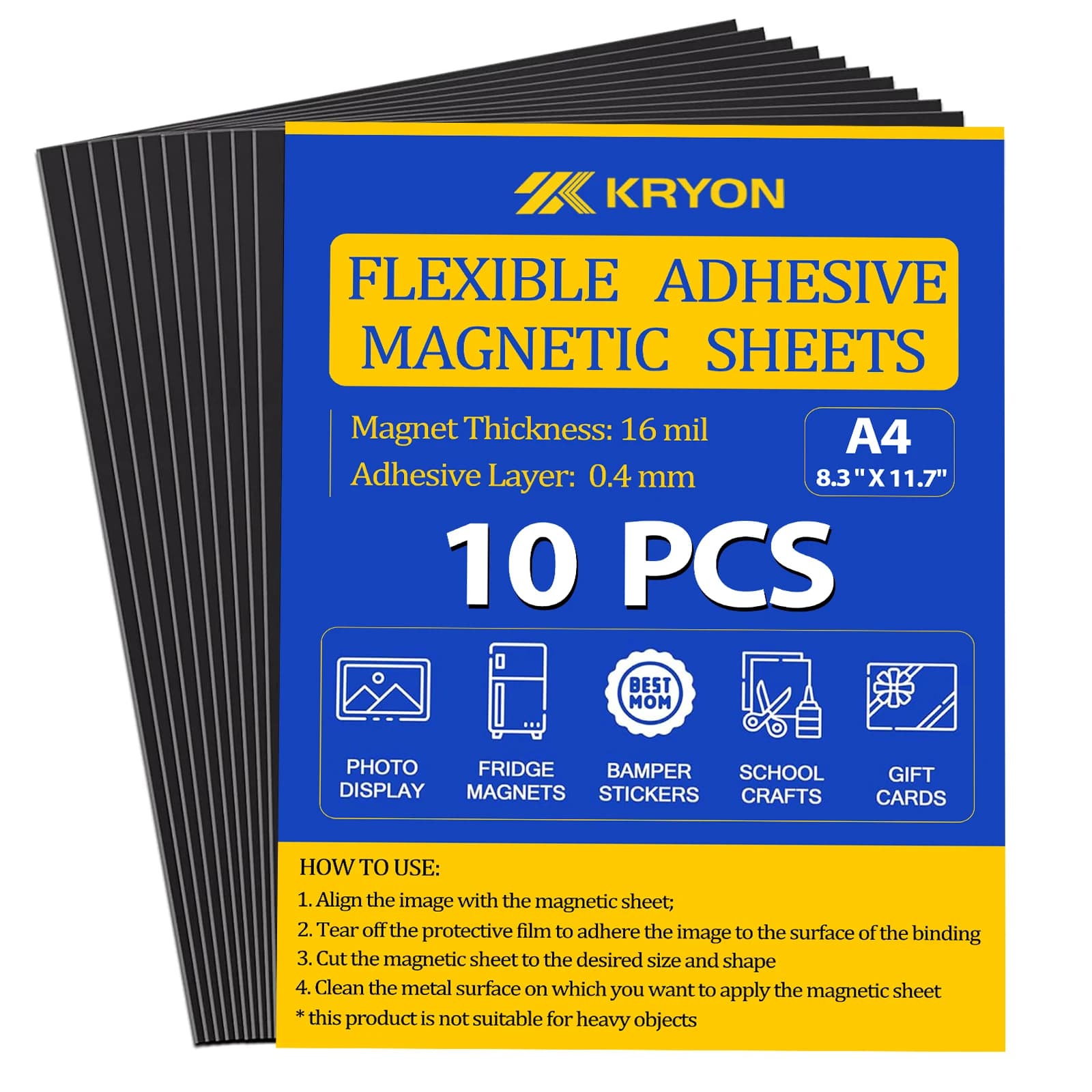 Fogli magnetici A4 con supporto adesivo, confezione da 10 dimensioni immagine 8,3"x11,7", magneti fotografici per frigorifero, foglio magnetico adesivo