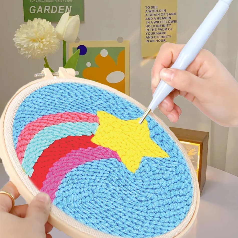 GATYZTORY punch needle embroidery kit for beginners Cross stitch set Easy adult crafts Sewing accessories Hoops Yarn Diy Gift