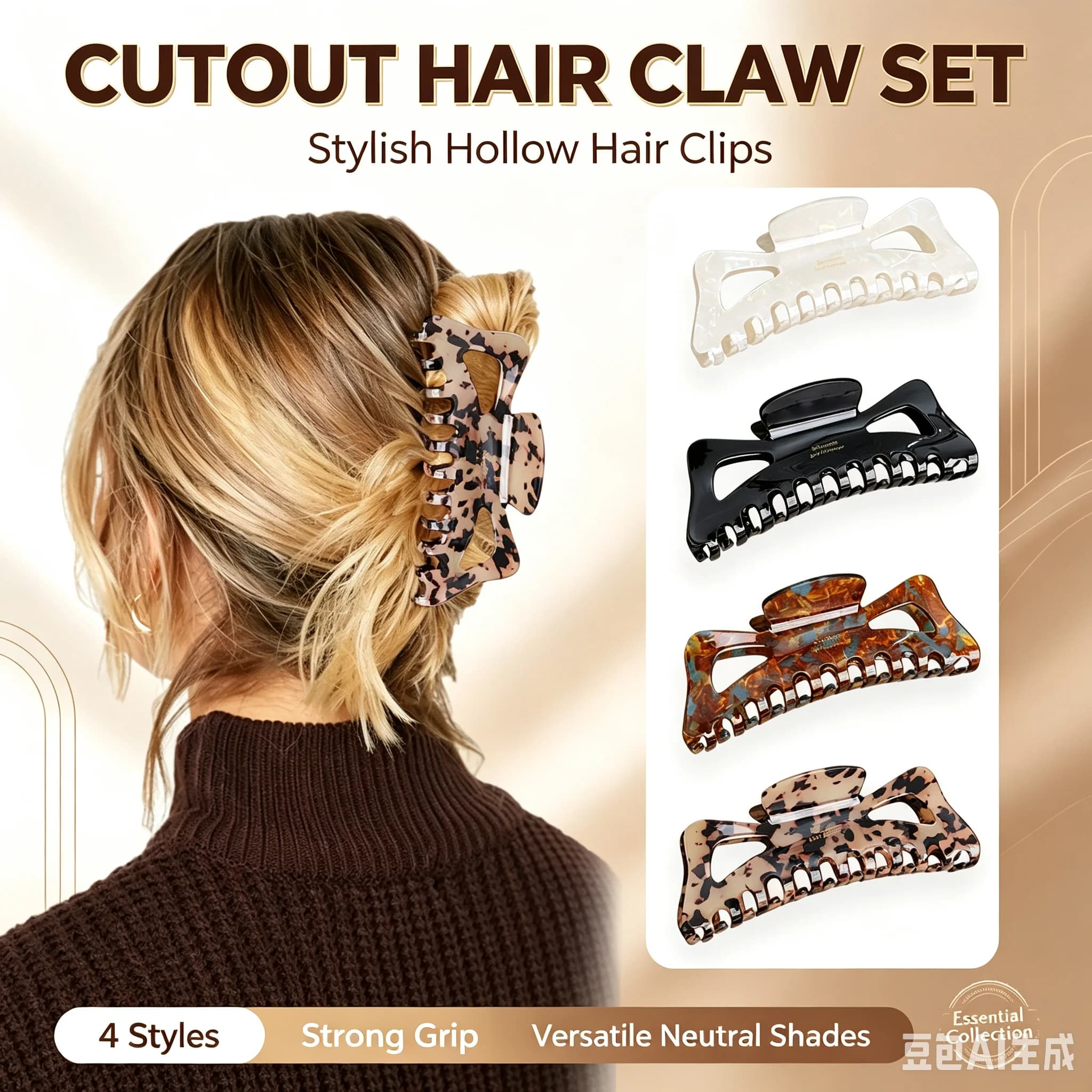 Oversized Acetate Bow Hair Claw Clip, French Style Strong Hold Hair Catch for Showers, Stackable Elegant Hair Accessory for Updos, Back Head, Daily Wear & Holiday Gifting