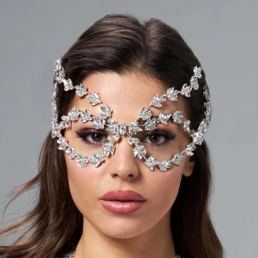 Stonefans Maschera di Carnevale Decorazione a pieno facciale Designer da donna Strass Moda di Halloween Nuovi gioielli per capelli Cristalli da sposa Festa