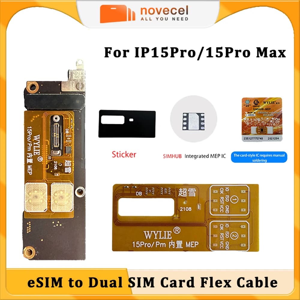 Cavo flessibile WYLIE integrato MEP 2 SIM per iPhone 15 Pro 15 Pro Max versione USA Dual SIM integrato con soluzione di riparazione SIMHUB IC