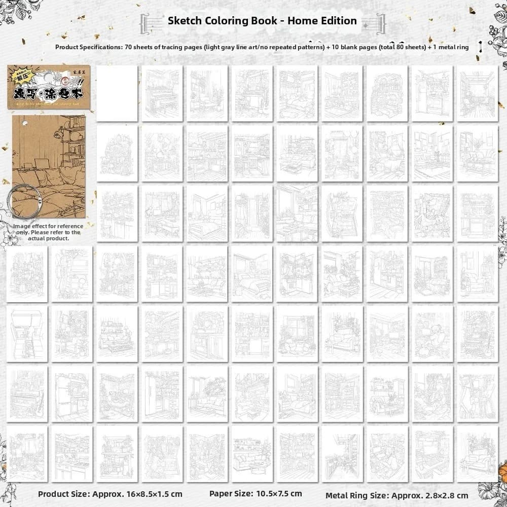 Loose Leaf Drawing Notebook Metal Cover 80 Pages Sketchbook for Kids Solid Paper DIY Coloring Notebook for Practice Relaxation