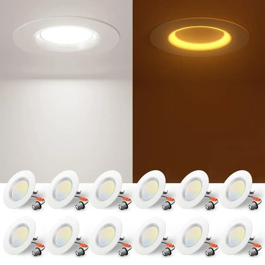 Confezione da 12 Faretti LED da Incasso da 4 Pollici 5CCT con Luce Notturna, 8W60W, 700LM, con Cornice di Finitura, Dimmerabili, Downlight Retrofit