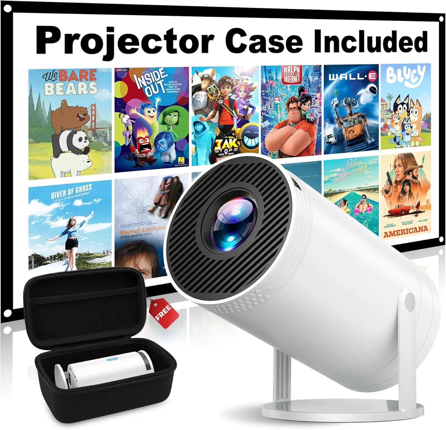 Mini Proiettore Portatile 1080P Nativo con Custodia per il Trasporto, Supporto 4K, Proiettore Rotante per Esterni per Home Theater